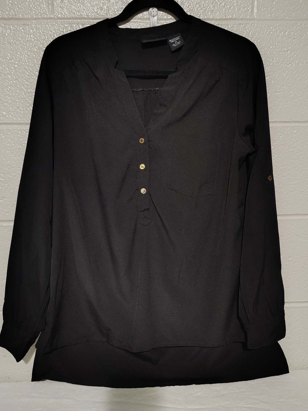 Black Button-Front Tunic Blouse